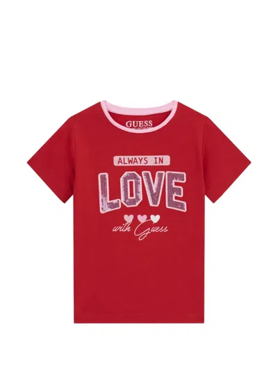 Guess Kids' Sequin-embellished Logo T-shirt In Red