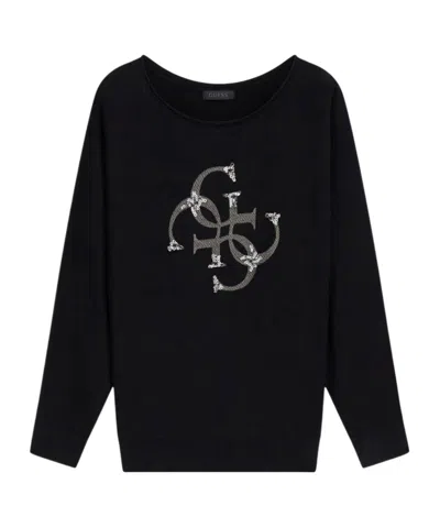 Guess Sequin-embellished Logo-print Sweater In Black