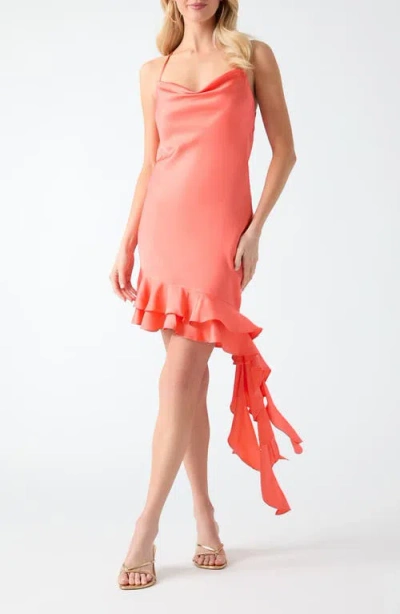 Guess Serria Ruffle Cowl Neck Slipdress In Orange