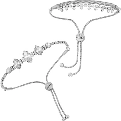 Guess Set Of 2 Crystal Slider Bracelets In Silver