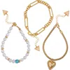 Guess Set Of 3 Charm Bracelets In Gold