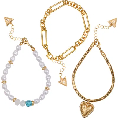 Guess Set Of 3 Charm Bracelets In Gold