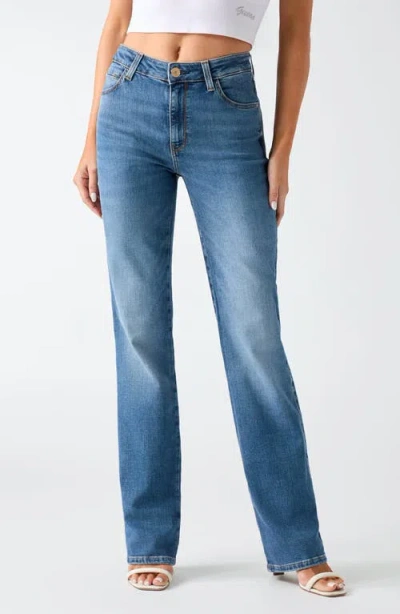 Guess Sexy Mid Rise Straight Leg Jeans In Blue
