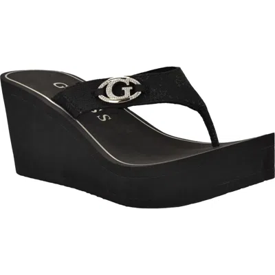 Guess Shai Platform Wedge Flip Flop In Black