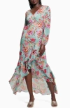 Guess Sheila Print Ruffle Long Sleeve High-low Maxi Dress In Serene Mosaic