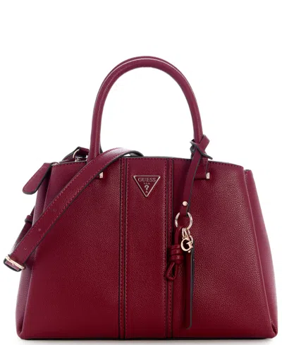 Guess Shimmer Top Handle Medium Satchel Handbag In Burgundy