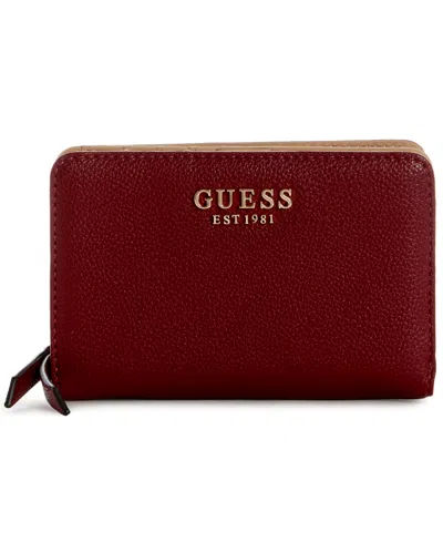 Guess Shimmer Zip-top French Wallet In Merlot