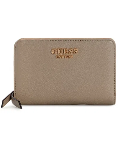 Guess Shimmer Zip-top French Wallet In Taupe