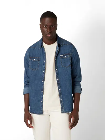 Guess Cotton Denim Shirt In Blue
