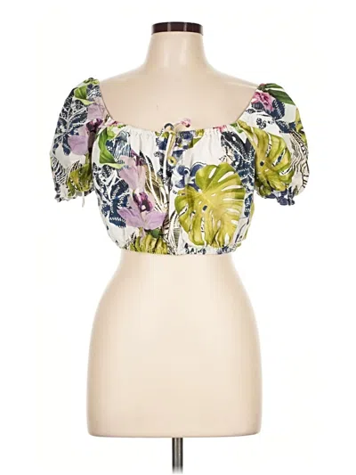 Pre-owned Guess Short Sleeve Blouse In Green