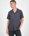 Guess Short Sleeve Diamond Jacquard Button-front Camp Shirt In Blue