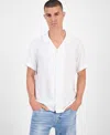 Guess Short Sleeve Diamond Jacquard Button-front Camp Shirt In White