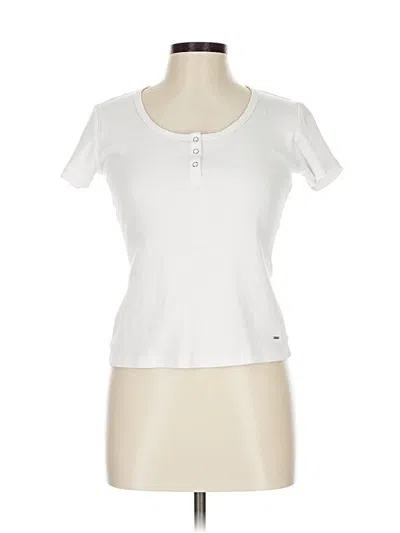 Pre-owned Guess Short Sleeve Henley Shirt In White