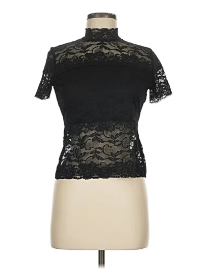 Pre-owned Guess Short Sleeve Top Black Mock Neckline Tops