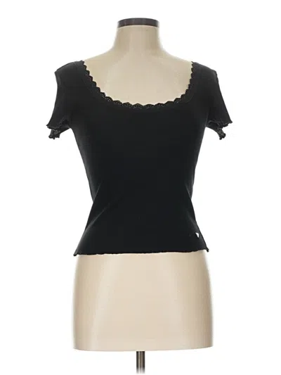 Pre-owned Guess Short Sleeve Top Black Sweetheart Neckline Tops
