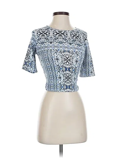 Pre-owned Guess Short Sleeve Top Blue Mock Neckline Tops