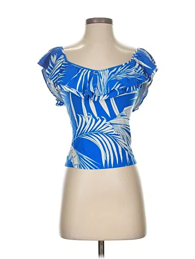 Pre-owned Guess Short Sleeve Top Blue Sweetheart Neckline Tops