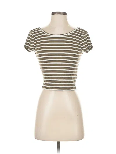 Pre-owned Guess Short Sleeve Top Brown Scoop Neck Tops