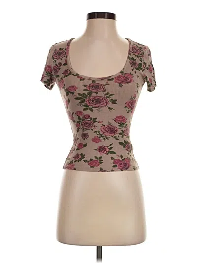 Pre-owned Guess Short Sleeve Top Brown Sweetheart Neckline Tops