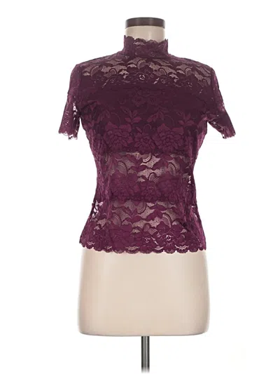 Pre-owned Guess Short Sleeve Top Burgundy Mock Neckline Tops