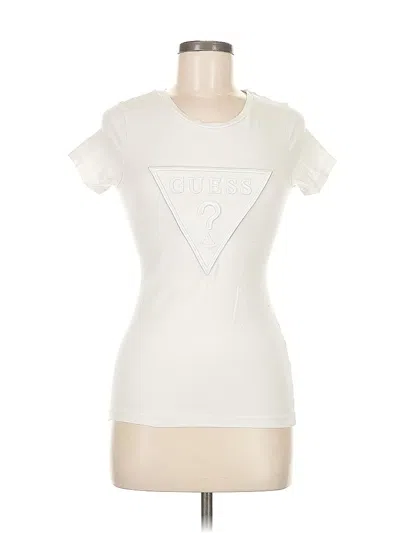 Pre-owned Guess Short Sleeve Top Ivory Keyhole Neckline Tops In White
