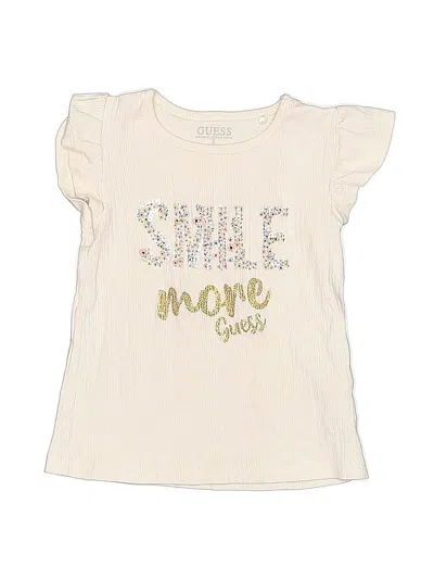 Pre-owned Guess Kids' Short Sleeve Top Ivory Ruffles Neckline Tops In White