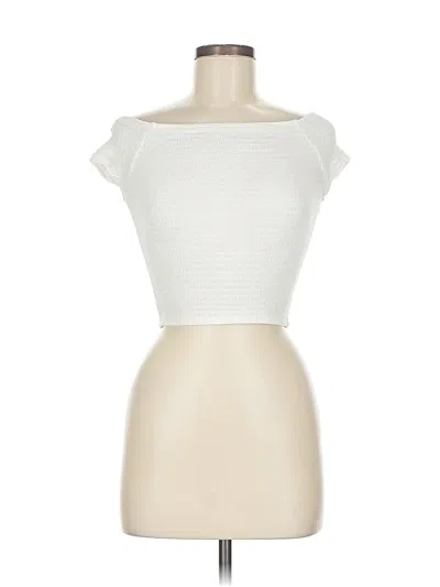 Pre-owned Guess Short Sleeve Top Ivory Strapless Neckline Tops In White