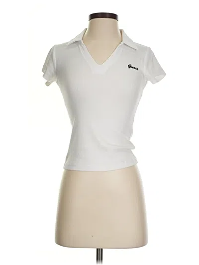Pre-owned Guess Short Sleeve Top Ivory V-neck Tops