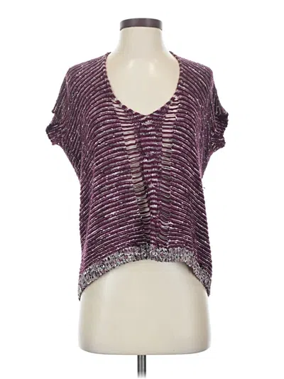 Pre-owned Guess Short Sleeve Top Purple V-neck Tops