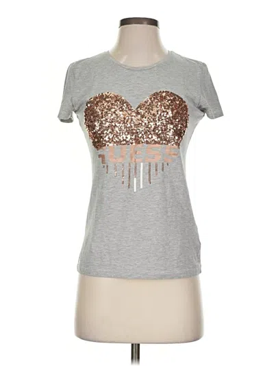 Pre-owned Guess Short Sleeve Top Silver Sweetheart Neckline Tops