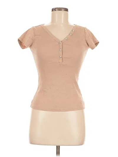Pre-owned Guess Short Sleeve Top Tan Sweetheart Neckline Tops