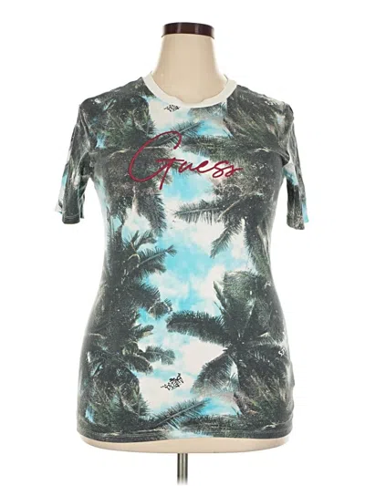 Pre-owned Guess Short Sleeve Top Teal Keyhole Neckline Tops