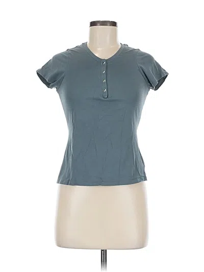 Pre-owned Guess Short Sleeve Top Teal Keyhole Neckline Tops In Blue