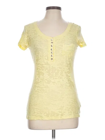 Pre-owned Guess Short Sleeve Top Yellow Sweetheart Neckline Tops