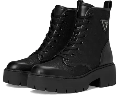 Guess Shun Boots Women's 8.5 Black Logo Faux Leather Round Toe Platform Khd1489