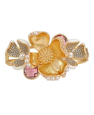 Guess Side Hinge Floral Statement Bracelet In Gold