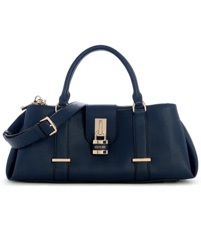 Guess Sienna E/w 2 Comp Faux Leather Top Handle Crossbody Satchel In Navy