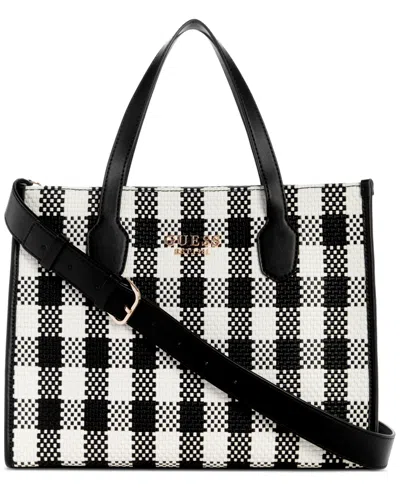 Guess Silvana Double Compartment Tote In Black Mult