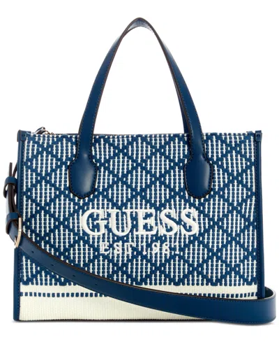 Guess Silvana Double Compartment Tote In Navy Multi