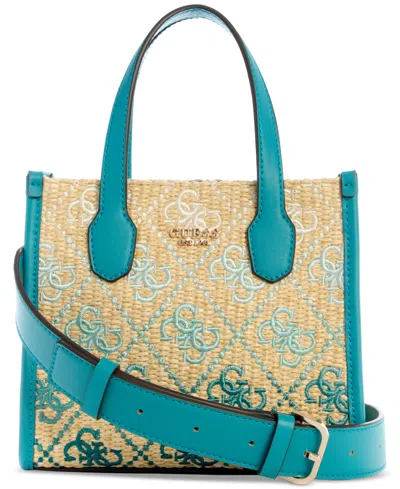 Guess Silvana Two-compartment Mini Tote In Teal Logo