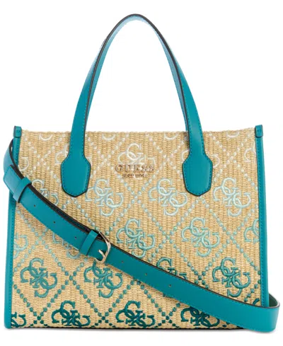 Guess Silvana Two-compartment Tote In Teal Logo