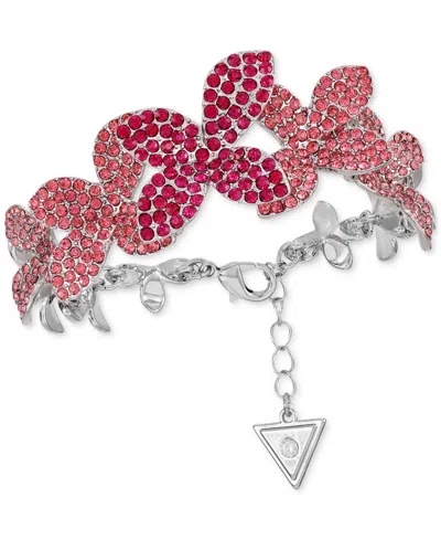 Guess Silver-tone Crystal Pave Large Flower Link Bracelet