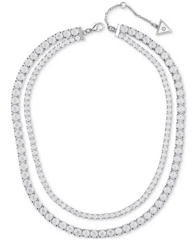 Guess Silver-tone Double Crystal Necklace