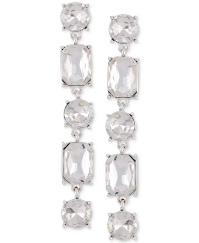 Guess Silver-tone Mixed Rhinestone Linear Drop Earrings