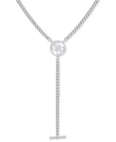 Guess Silver-tone Pave Quatro G Logo Lariat Necklace, 20" + 2" Extender In Metallic