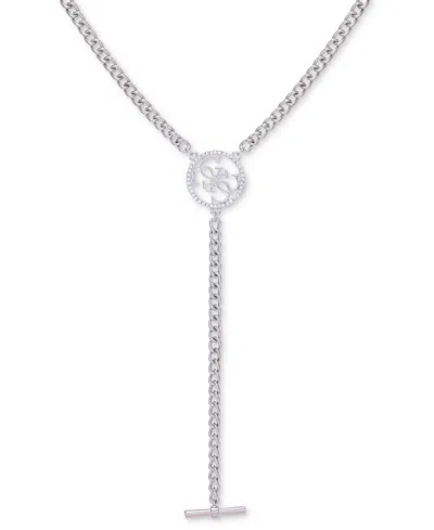 Guess Silver-tone Pave Quatro G Logo Lariat Necklace, 20" + 2" Extender