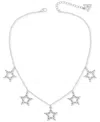 Guess Silver-tone Pave Star Charm Statement Necklace, 16" + 2" Extender