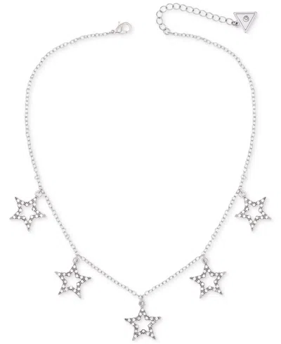 Guess Silver-tone Pave Star Charm Statement Necklace, 16" + 2" Extender