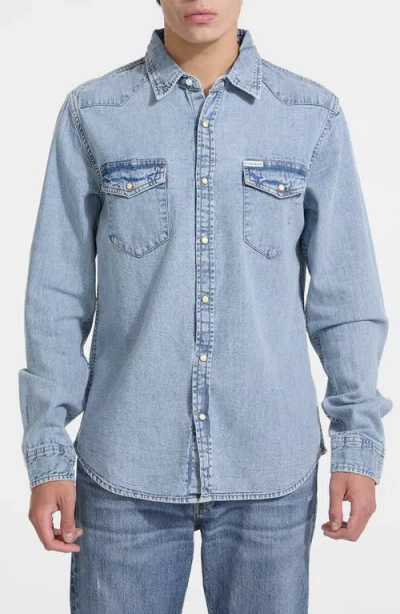 Guess Slim Fit Denim Snap-up Shirt In Blue