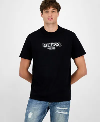 Guess Small Logo Short Sleeve Crewneck T-shirt In Black
